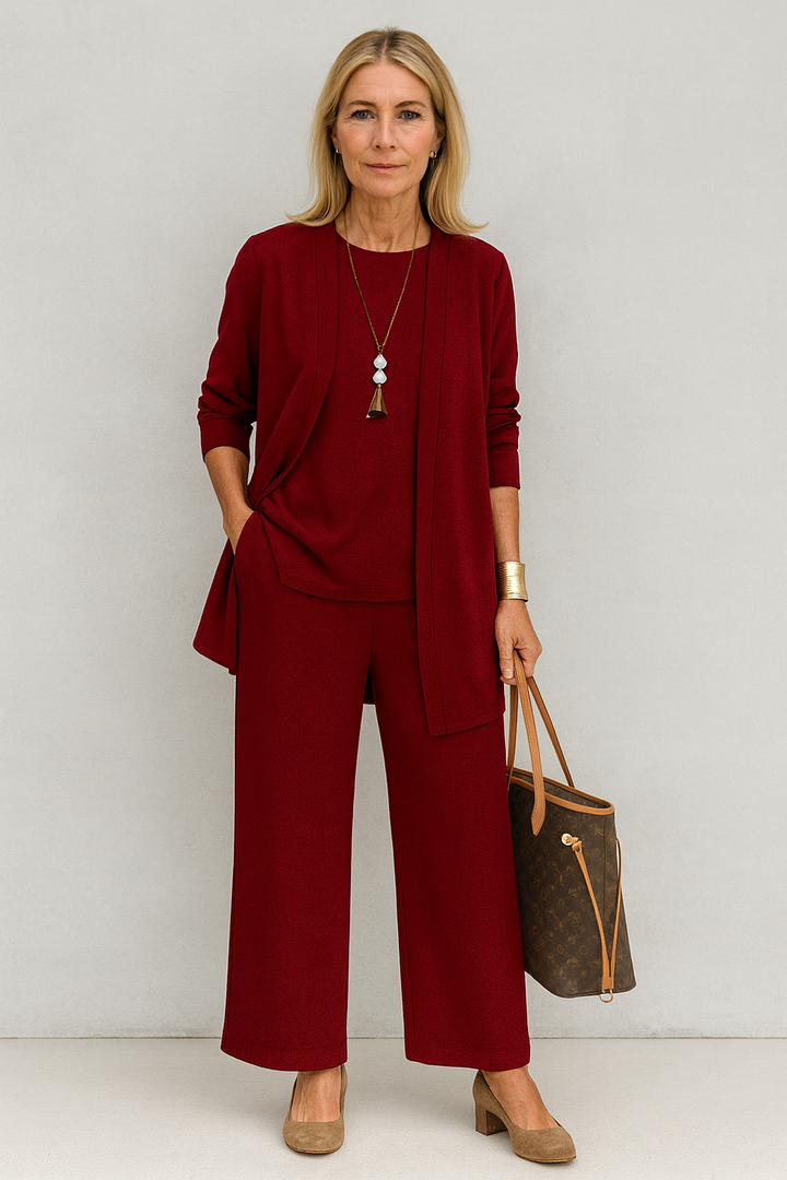 Vera | Women's 3-Piece Cardigan Top Wide Leg Trousers Set