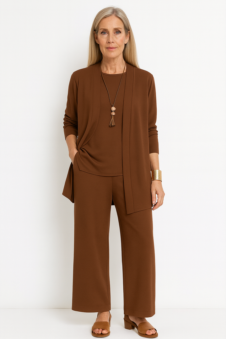 Vera | Women's 3-Piece Cardigan Top Wide Leg Trousers Set