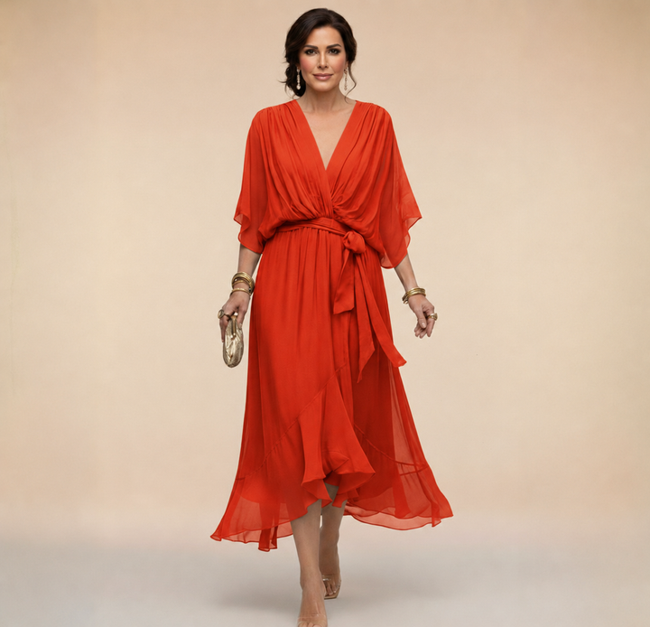 Roxanna | Women's V Neck Wrap Midi Dress