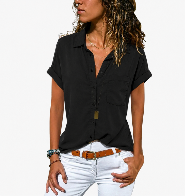 Mila | Women's Short Sleeve Button Down Shirt Chest Pocket Top