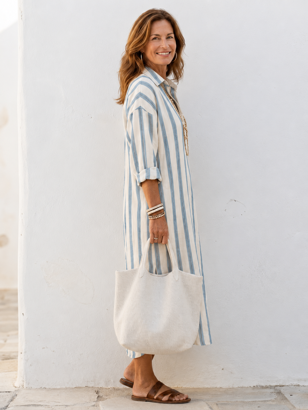 Imara | Women's Striped Midi Shirt Dress