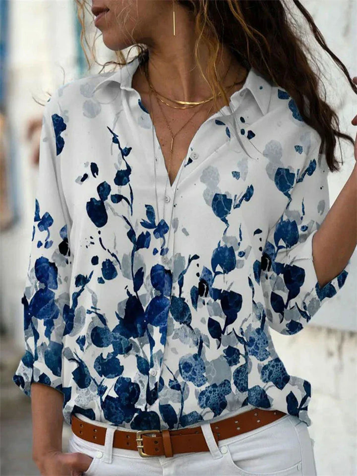 Petra | Women's Printed Long Sleeve Button Up Collared Shirt