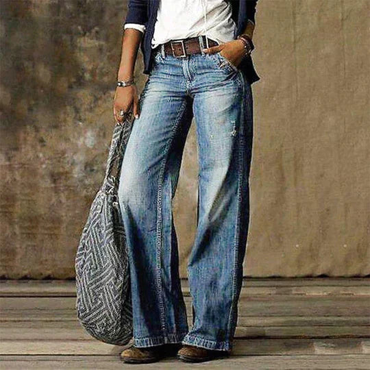 Saskia | Women's High Waist Wide Leg Retro Flare - Light Blue - Image 1