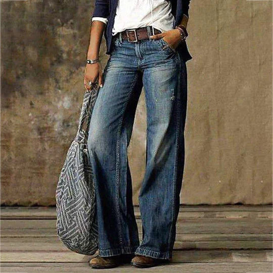 Saskia | Women's High Waist Wide Leg Retro Flare - Light Blue - Image 2