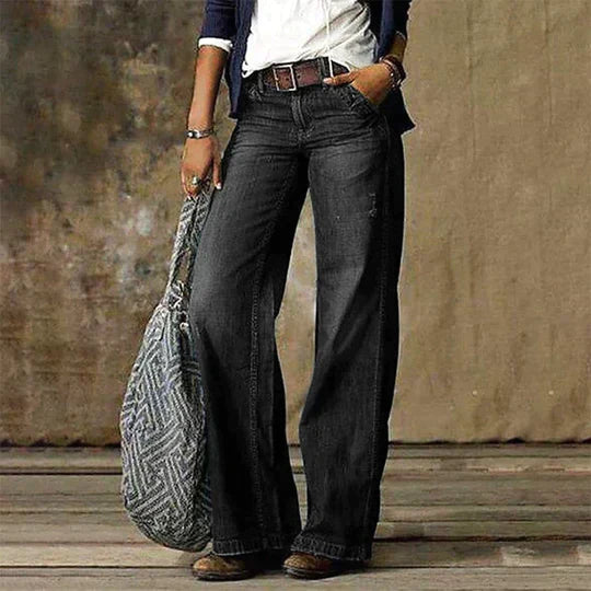 Saskia | Women's High Waist Wide Leg Retro Flare - Light Blue - Image 4