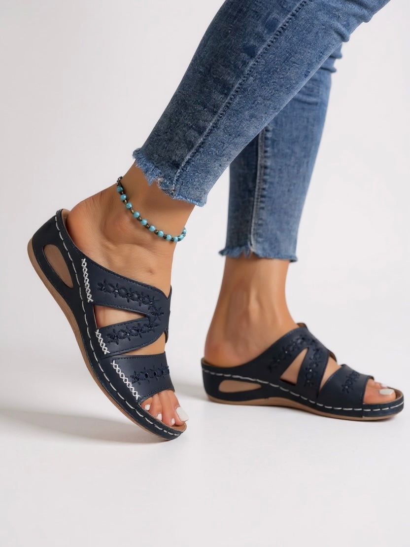 Calla | Embroidered Slide Sandals