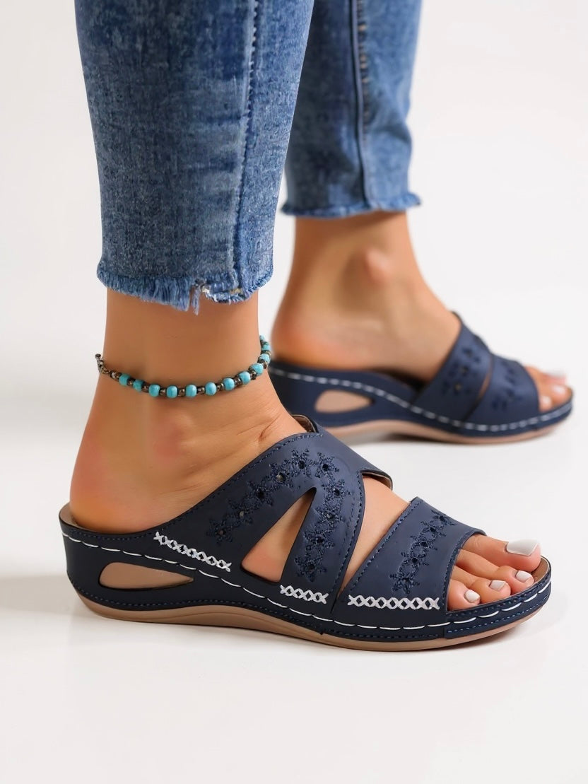 Calla | Embroidered Slide Sandals