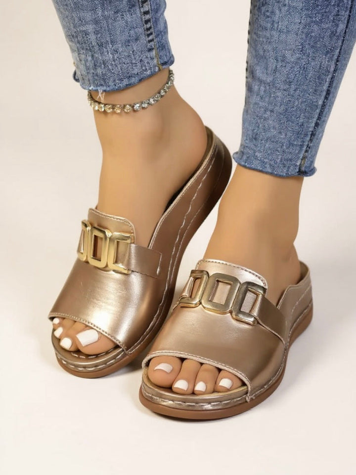 Lena | Gold-Buckle Slides
