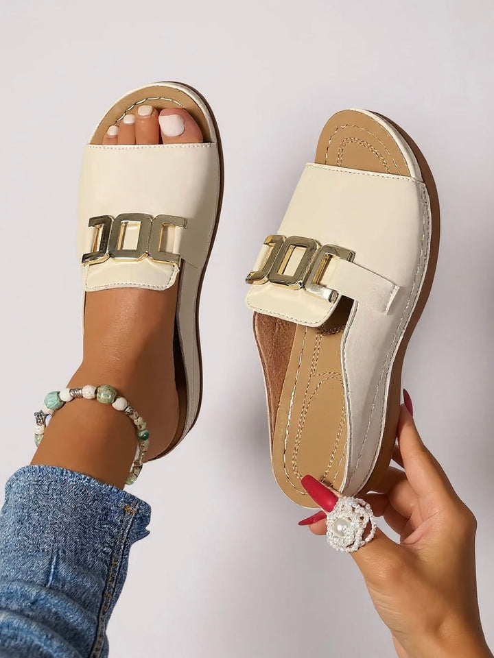 Lena | Gold-Buckle Slides