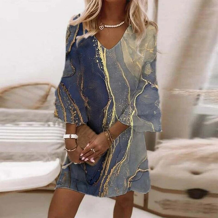 Celeste | Women's V-Neck Ruffle Tiered Print Midi Dress