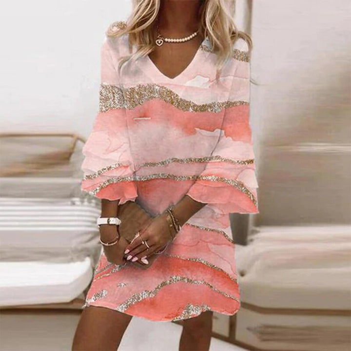 Celeste | Women's V-Neck Ruffle Tiered Print Midi Dress