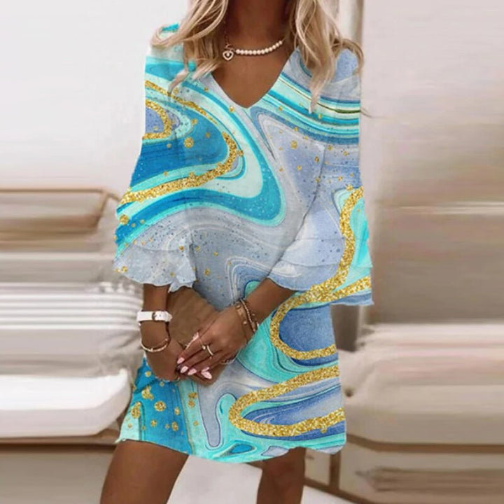 Celeste | Women's V-Neck Ruffle Tiered Print Midi Dress