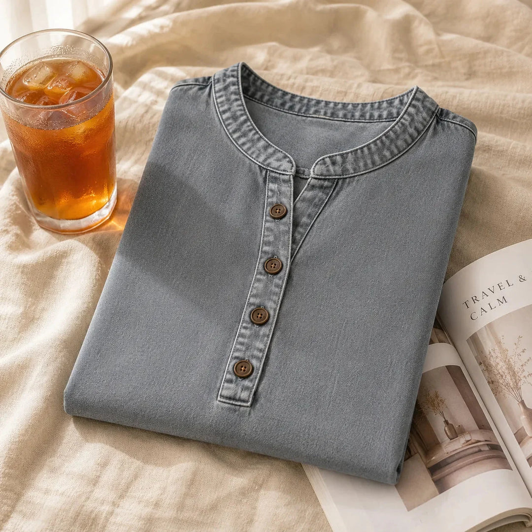 Lorreth | Women's Henley Tunic Top with Side Buttons - Grey - Image 6