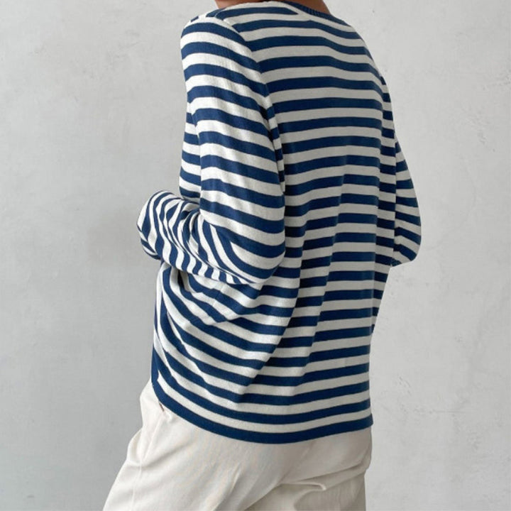 Stella | Women's Striped Knit Sweater Long Sleeve Crew Neck Pullover