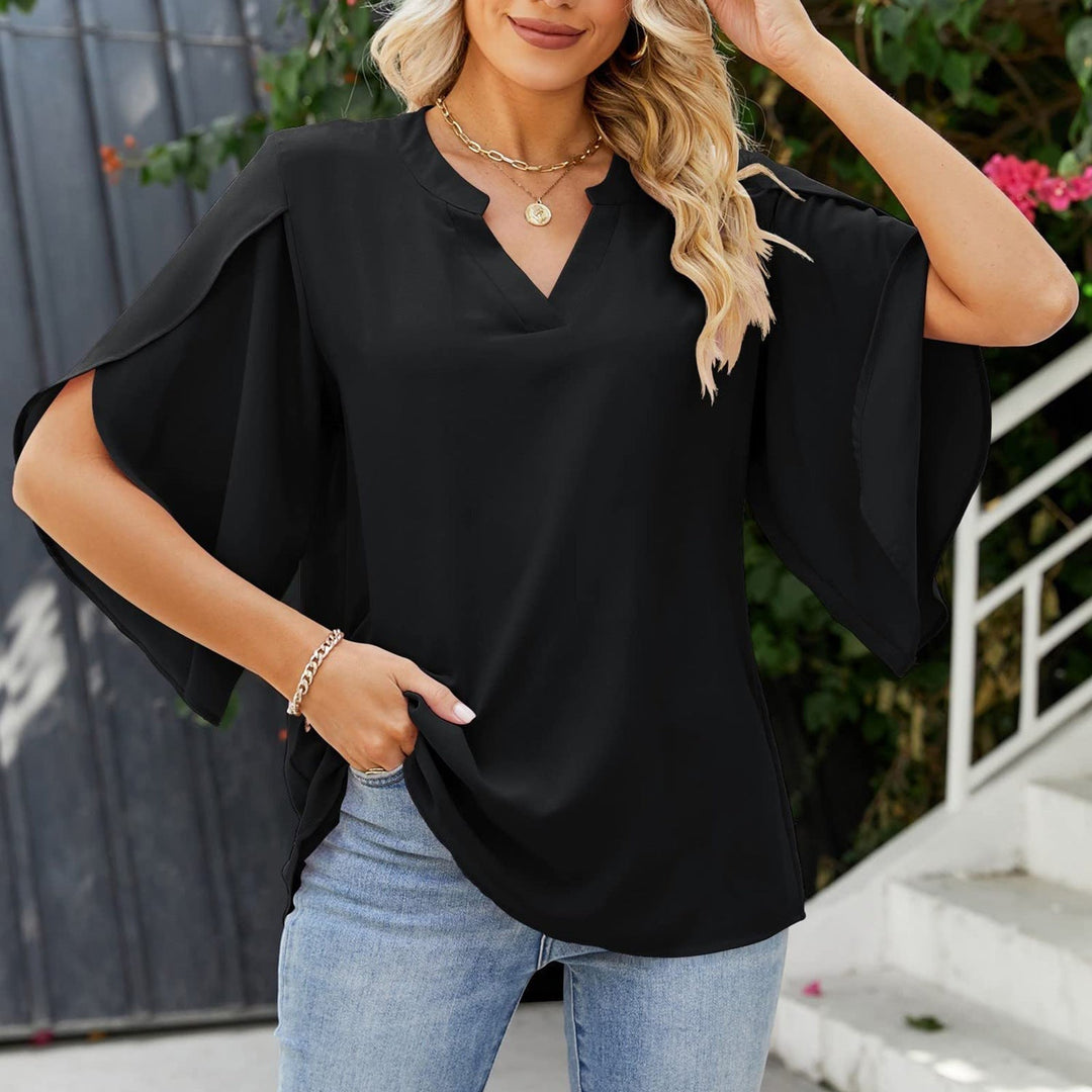 Asra | Women's Split Sleeve Chiffon V-Neck Blouse
