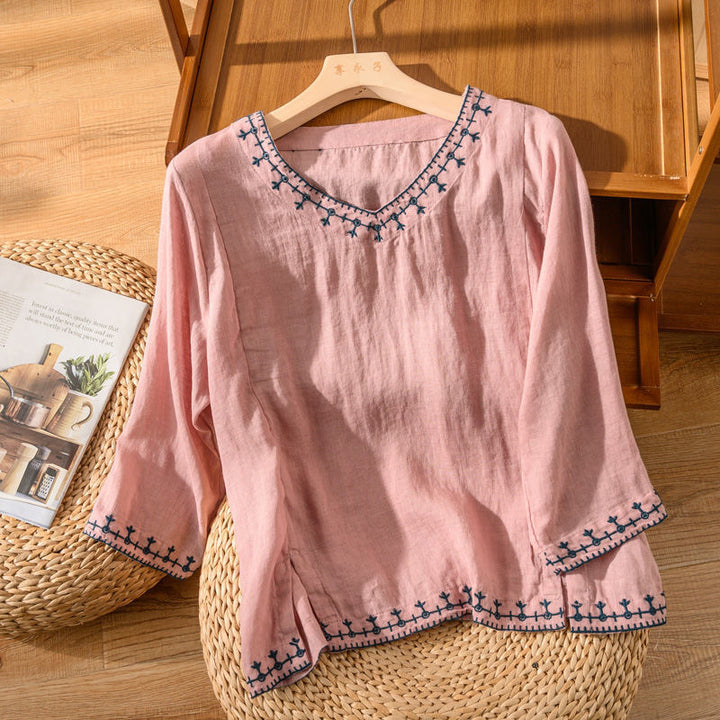 Mary™ | Embroidered V-Neck Blouse