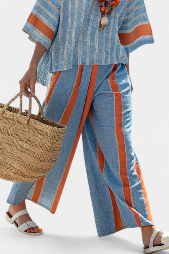 Marina | Women's Striped Top Wide Leg Pants Two-Piece Set