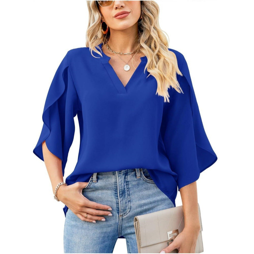 Asra | Women's Split Sleeve Chiffon V-Neck Blouse