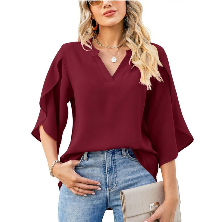 Asra | Women's Split Sleeve Chiffon V-Neck Blouse