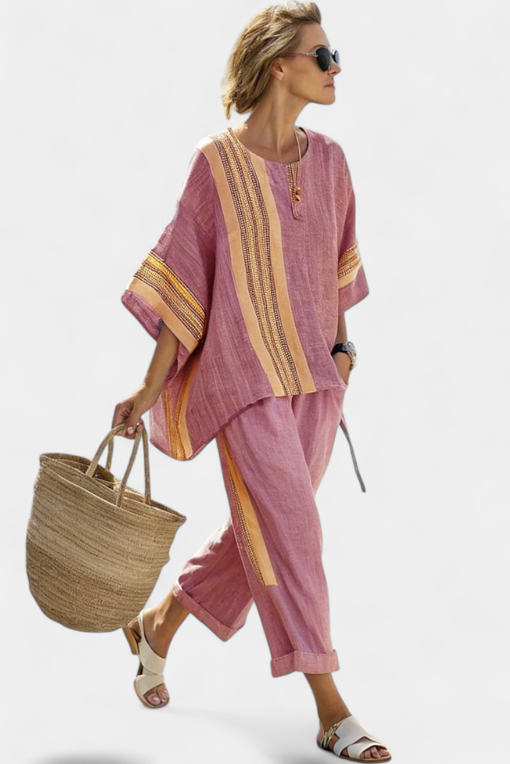 Paloma | Women's  Contrast Trim Top Wide Leg Pants Set