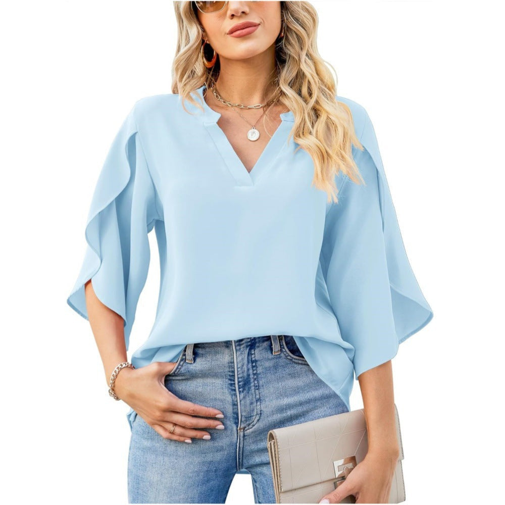 Asra | Women's Split Sleeve Chiffon V-Neck Blouse