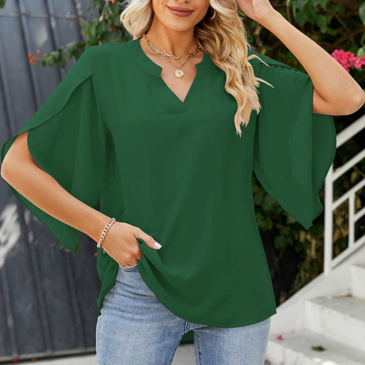 Asra | Women's Split Sleeve Chiffon V-Neck Blouse