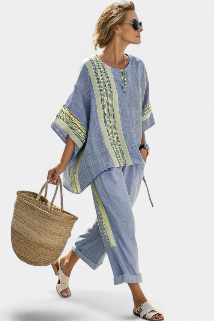 Paloma | Women's  Contrast Trim Top Wide Leg Pants Set