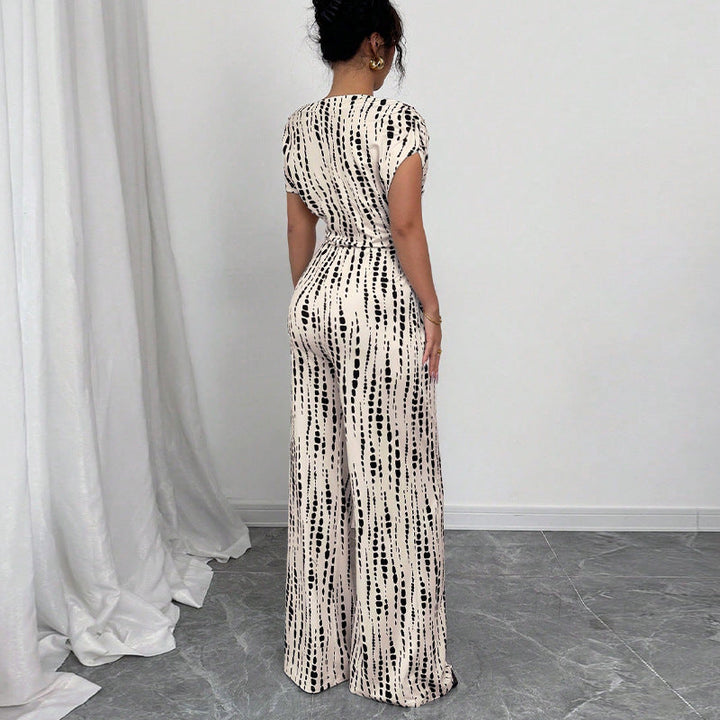 Mona | Women's Off Shoulder Wide Leg Jumpsuit Tie Waist Printed