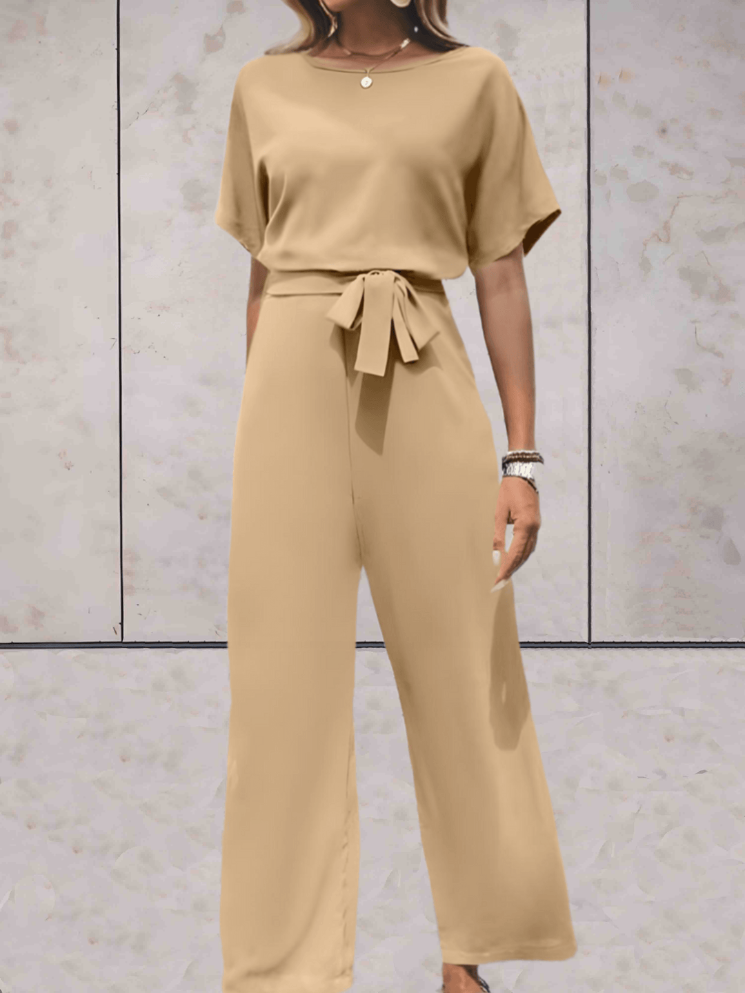 Noa | Women's Wide-Leg Jumpsuit Short Sleeve Belted Casual Playsuit