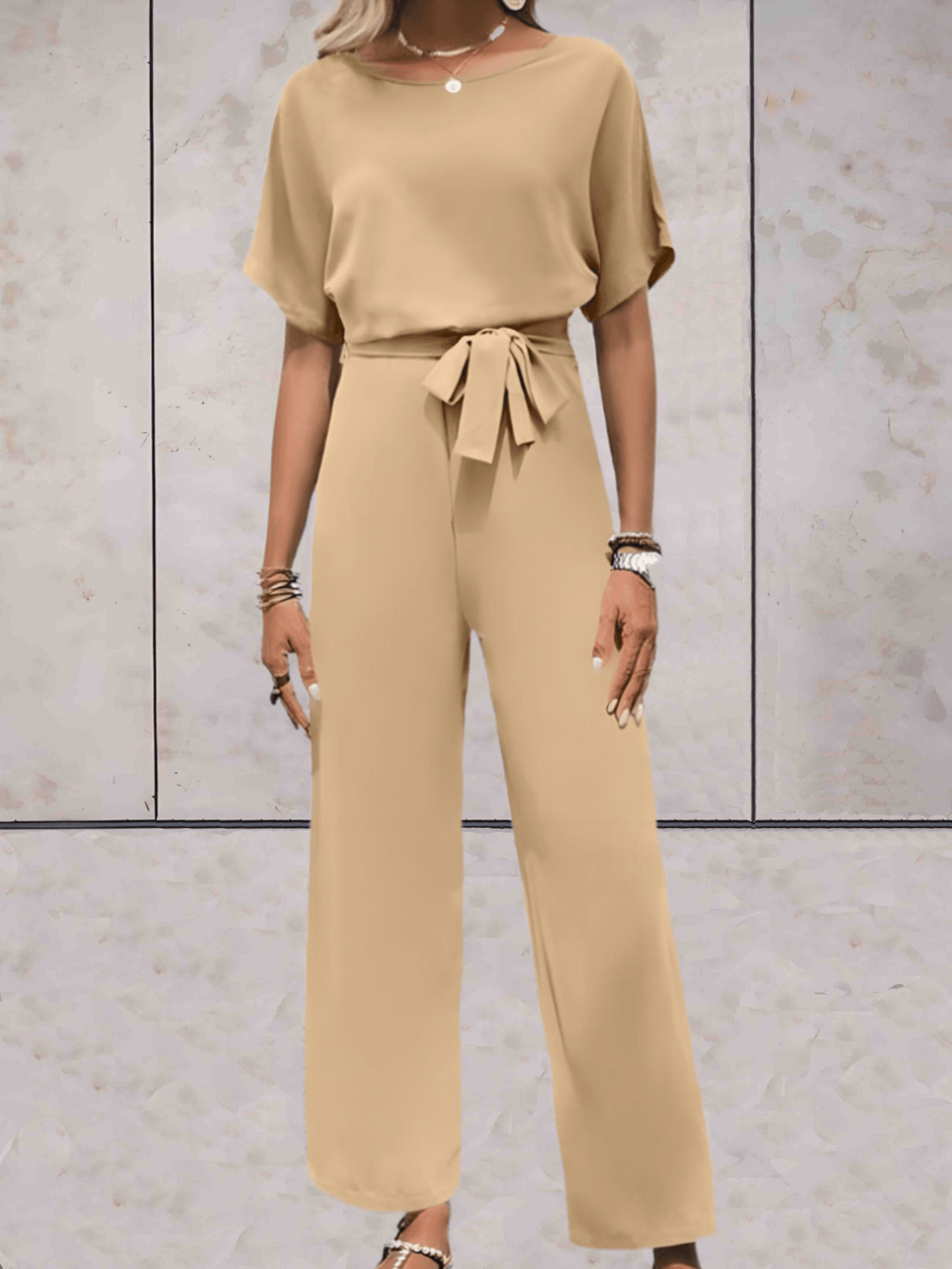 Noa | Women's Wide-Leg Jumpsuit Short Sleeve Belted Casual Playsuit