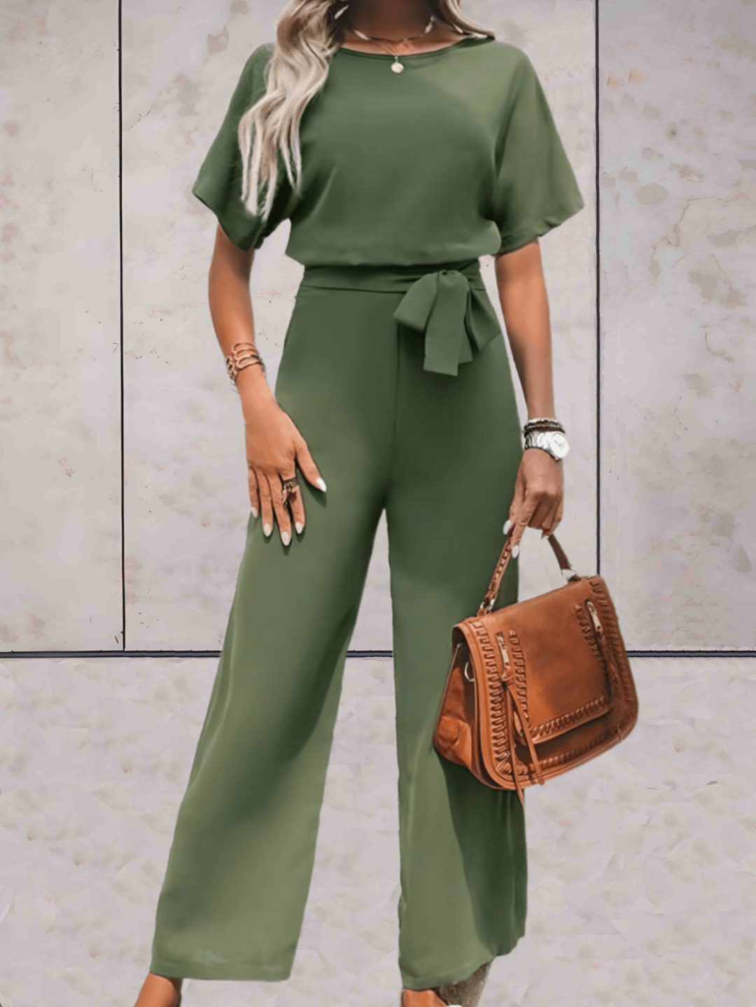 Noa | Women's Wide-Leg Jumpsuit Short Sleeve Belted Casual Playsuit