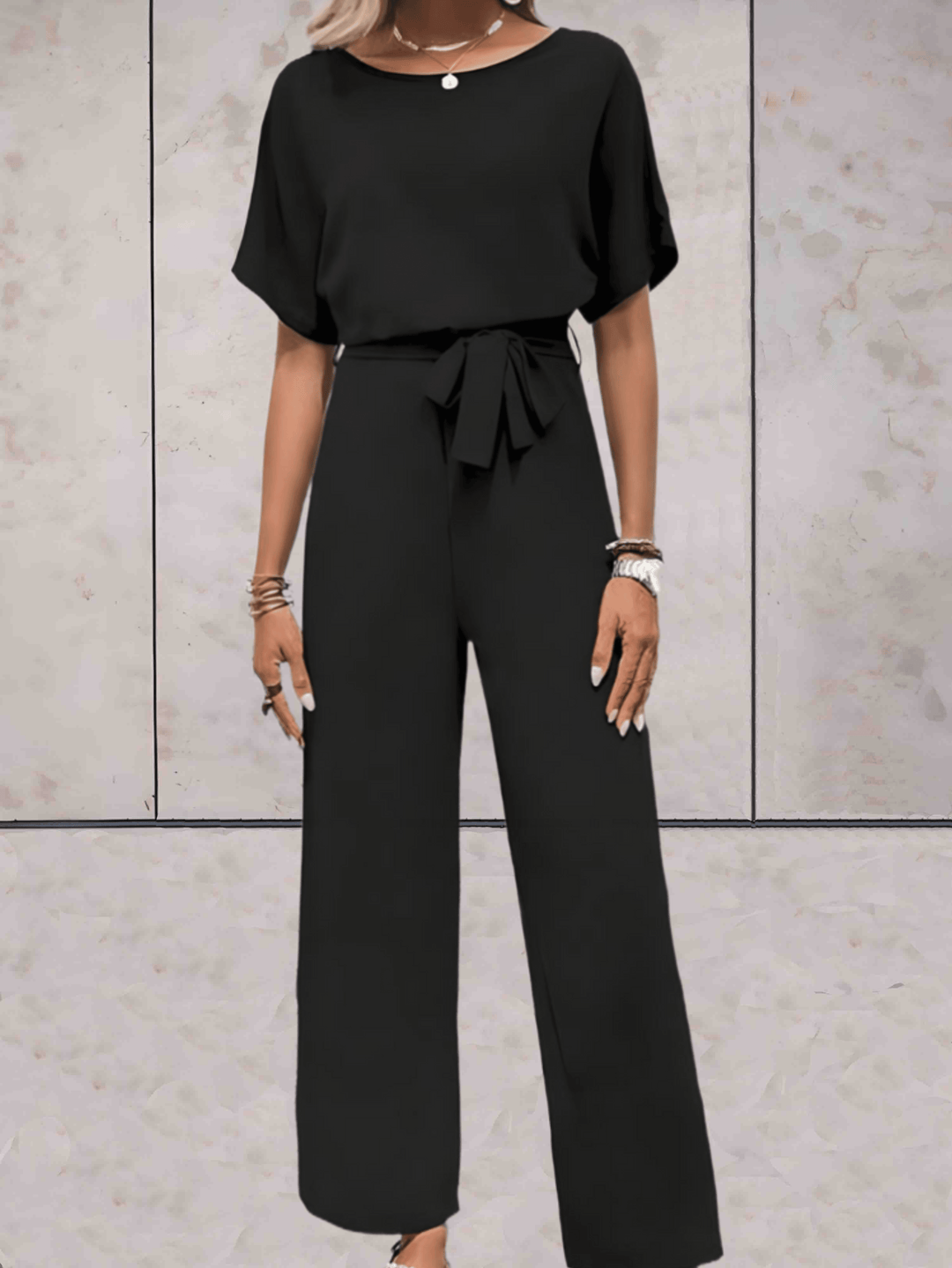 Noa | Women's Wide-Leg Jumpsuit Short Sleeve Belted Casual Playsuit