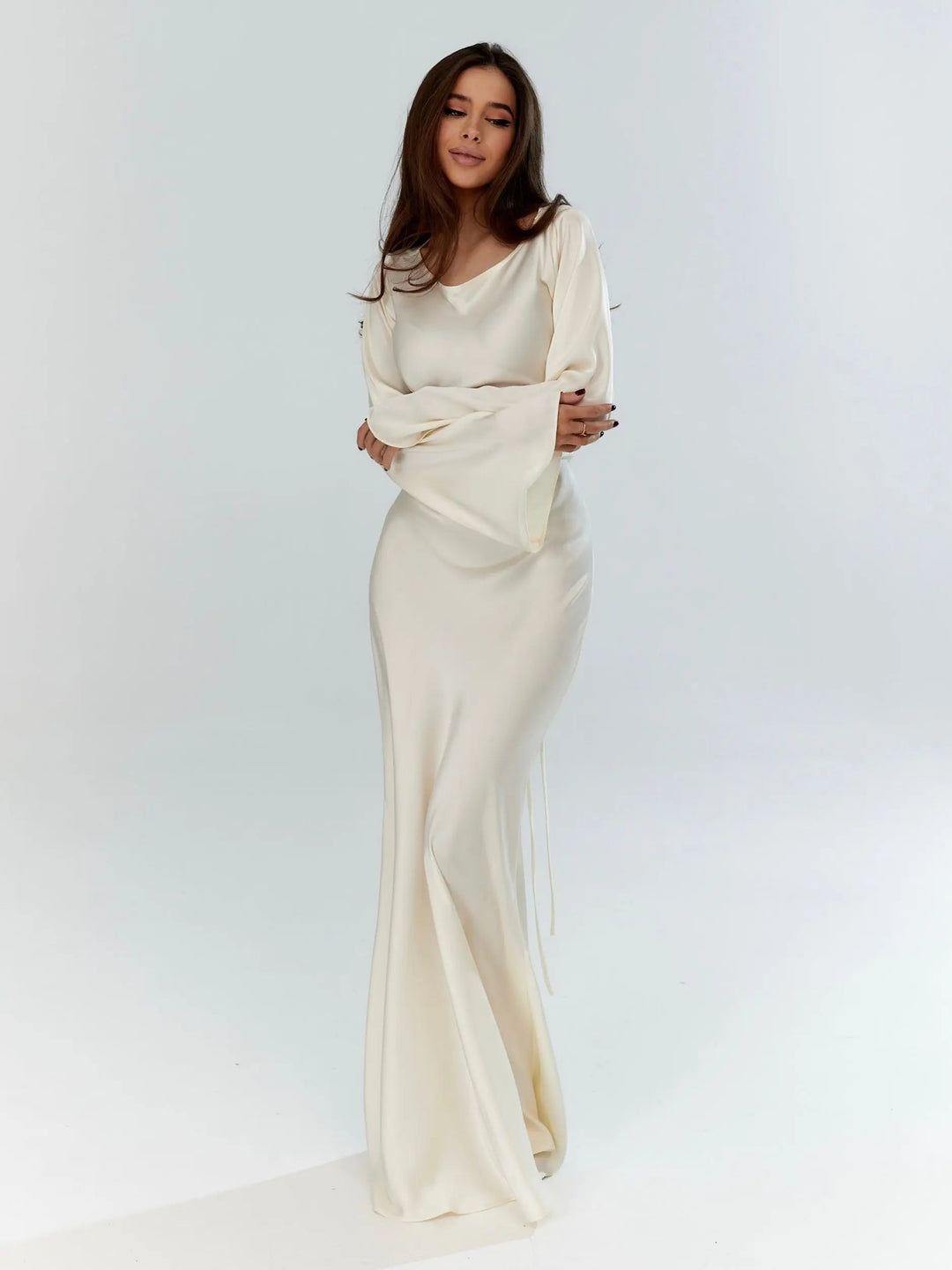 satin cowl neck dress long sleeve Women's Red Satin Cowl Neck Long Sleeve Midaxi Dress