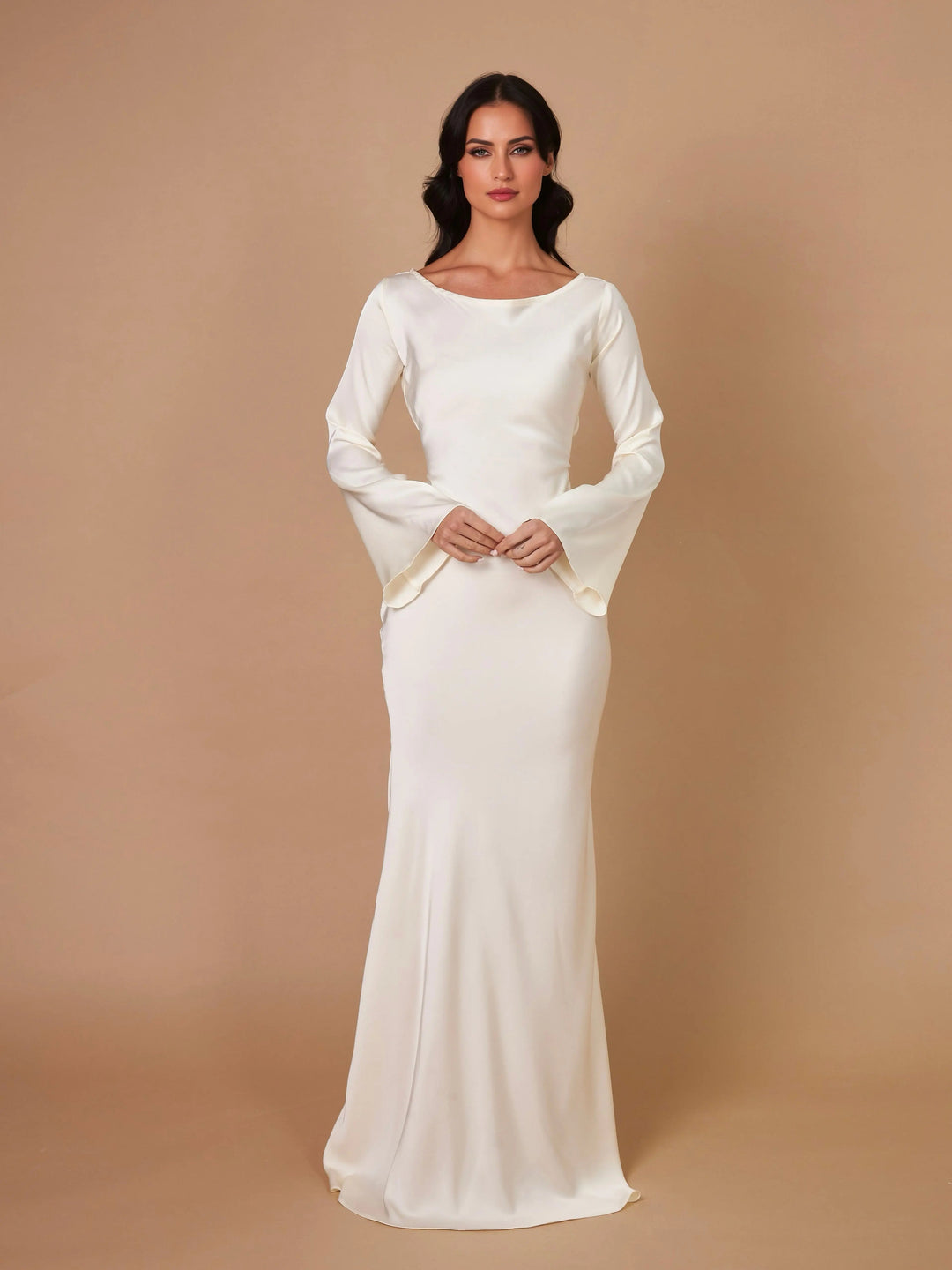 Pharia | Women's Long Sleeve Satin Cowl Neck Maxi Dress