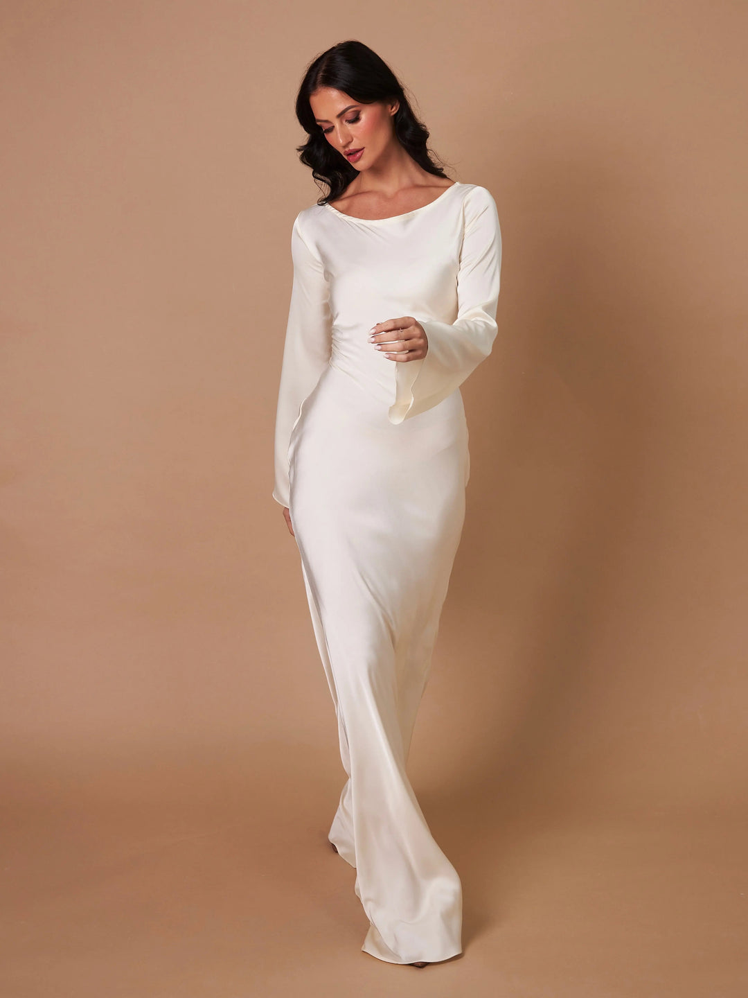 Pharia | Women's Long Sleeve Satin Cowl Neck Maxi Dress