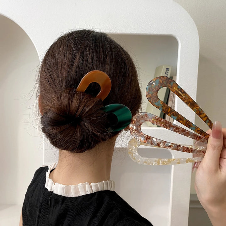 Serine™ | Fashion Marble Print U-Shaped Hair Fork Acetate Geometric Hair Clip Stick For Bun Maker Women Girls DIY Vintage Hairstyle Tools