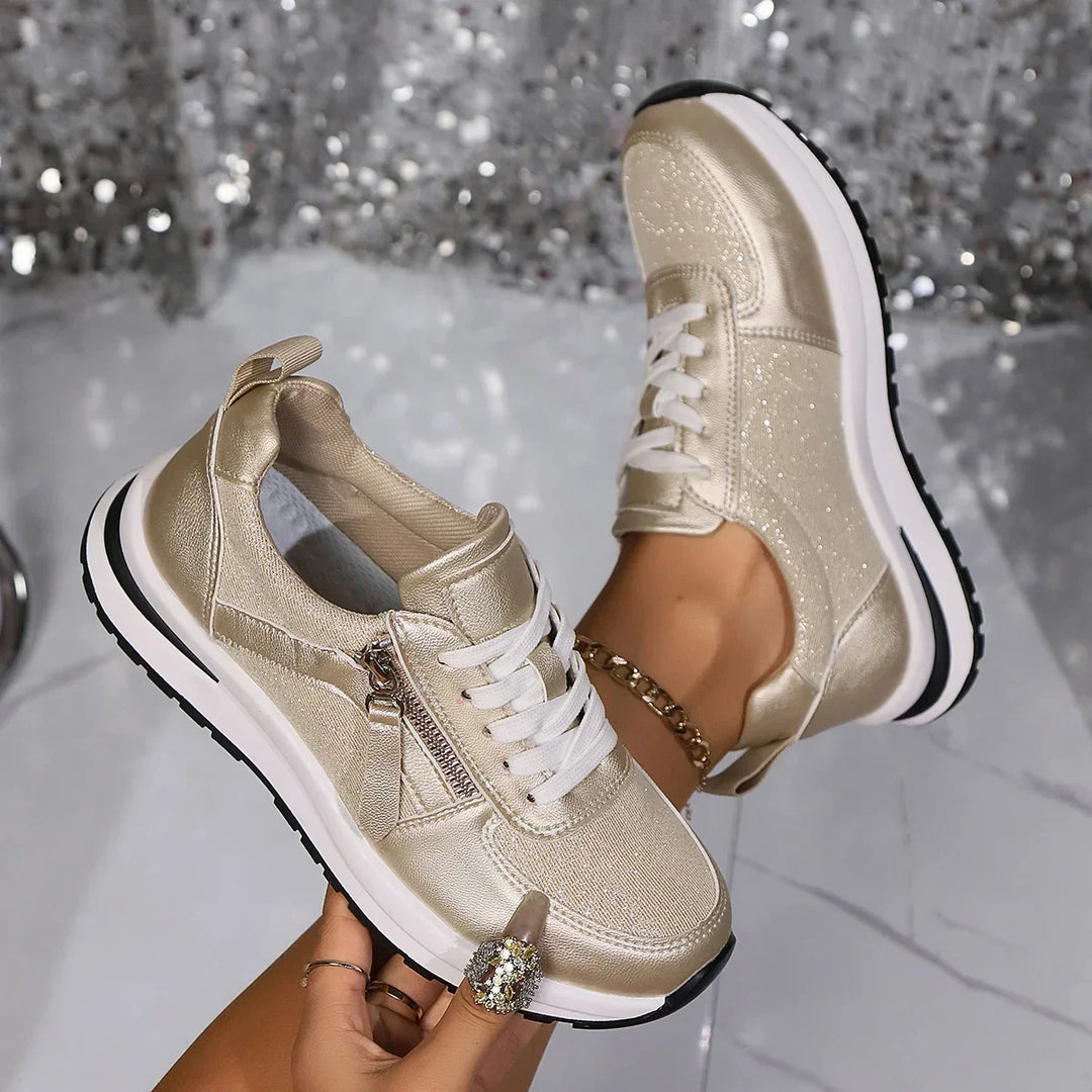 Sienna | Women's Metallic Lace Up Side Zip Platform Sneakers
