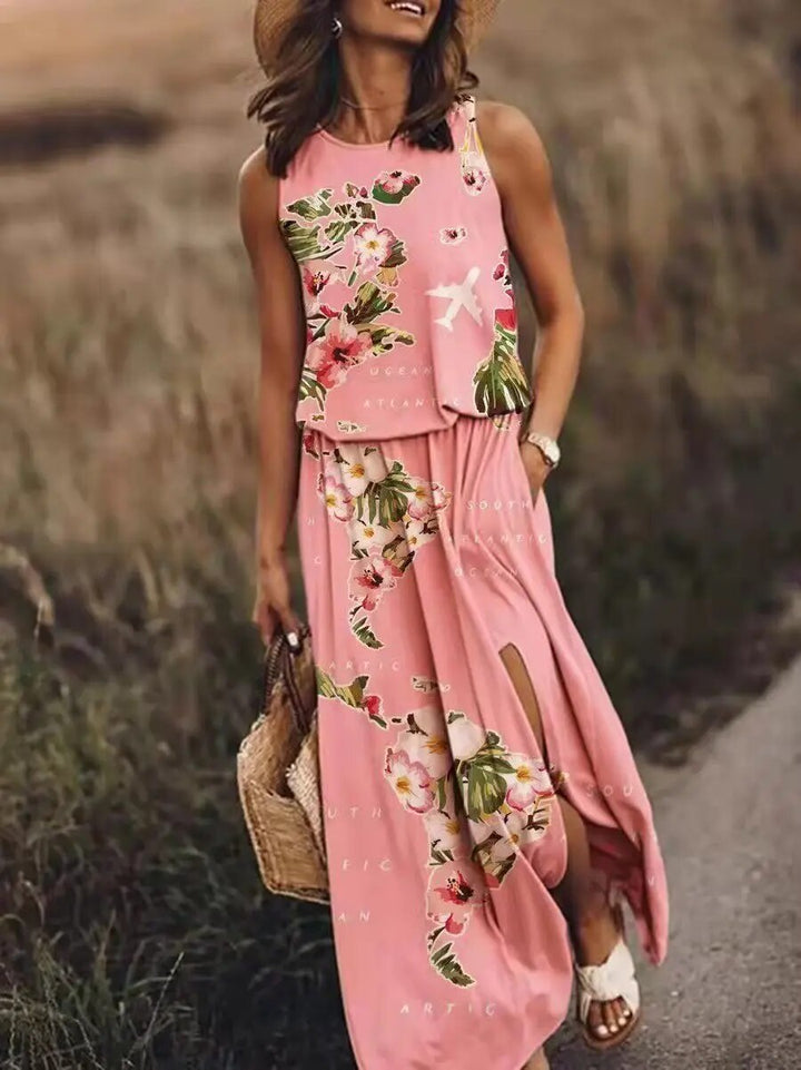 Iris | Women's Floral Two-Piece Crop Top & Maxi Skirt Set