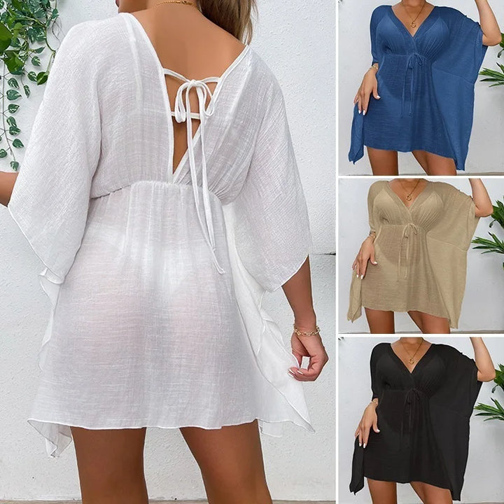 Elona | Summer Beachy Cover Up BIKINI Women Beach Dress Cover-Ups Swimsuit Fashion Loose Solid Beachwear Bathing Suit
