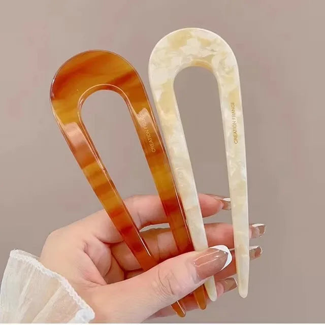 Serine™ | Fashion Marble Print U-Shaped Hair Fork Acetate Geometric Hair Clip Stick For Bun Maker Women Girls DIY Vintage Hairstyle Tools