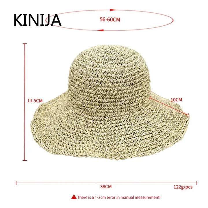 Meadow™ | Beach Hat Women's Sunscreen Cap Simple Women's Panama Straw Hat Summer Sun Hat for Women Lady Foldable Travel Caps 10cm Brim Floppy