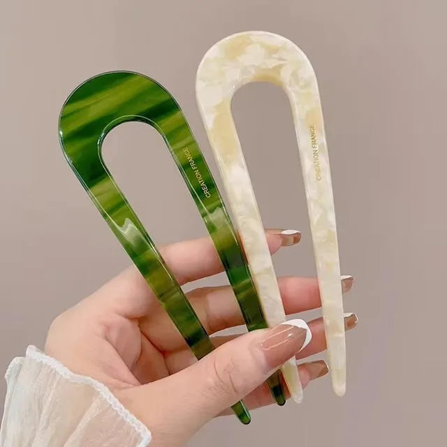 Serine™ | Fashion Marble Print U-Shaped Hair Fork Acetate Geometric Hair Clip Stick For Bun Maker Women Girls DIY Vintage Hairstyle Tools