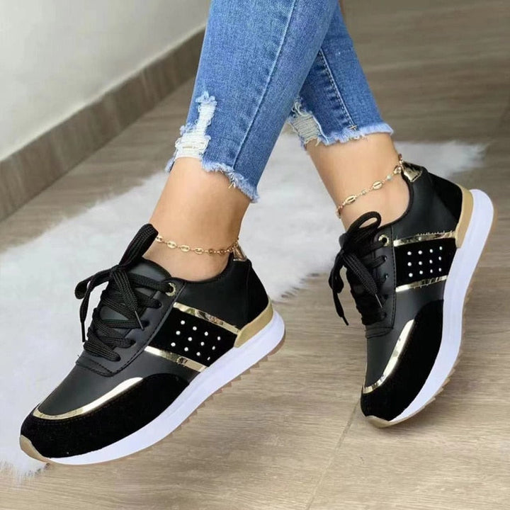 Mia | Women's Lace Up Platform Sneakers Gold Detail