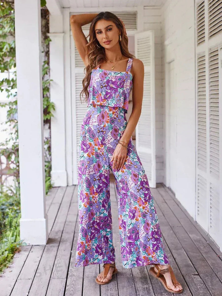 Sienna | Women's Floral Wide Leg Jumpsuit Sleeveless Backless