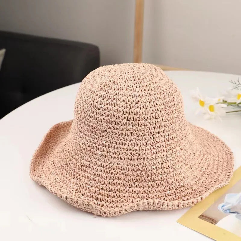Meadow™ | Beach Hat Women's Sunscreen Cap Simple Women's Panama Straw Hat Summer Sun Hat for Women Lady Foldable Travel Caps 10cm Brim Floppy