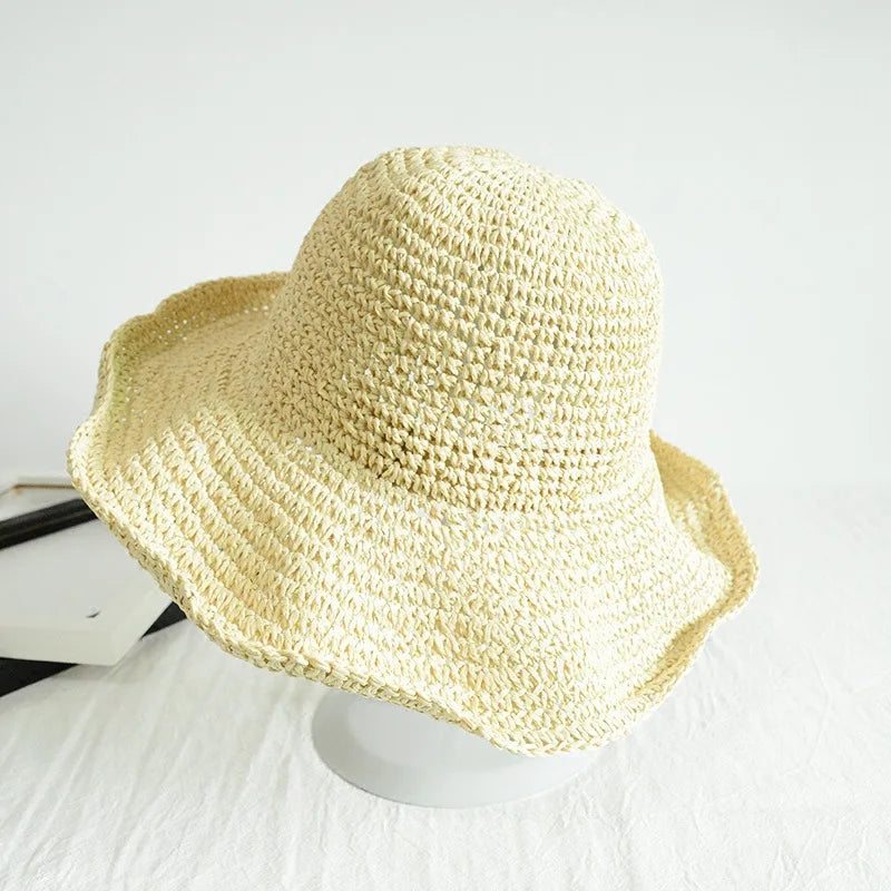 Meadow™ | Beach Hat Women's Sunscreen Cap Simple Women's Panama Straw Hat Summer Sun Hat for Women Lady Foldable Travel Caps 10cm Brim Floppy
