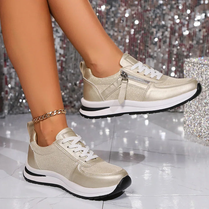 Sienna | Women's Metallic Lace Up Side Zip Platform Sneakers