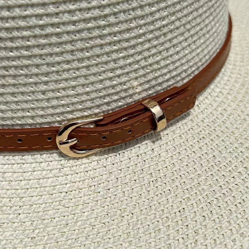 Nia™ | New Fashion Straw Hat Women Wide Brim Sun Protection Beach Hat Bow Straw Cap Casual Ladies Flat Top Panama Hat