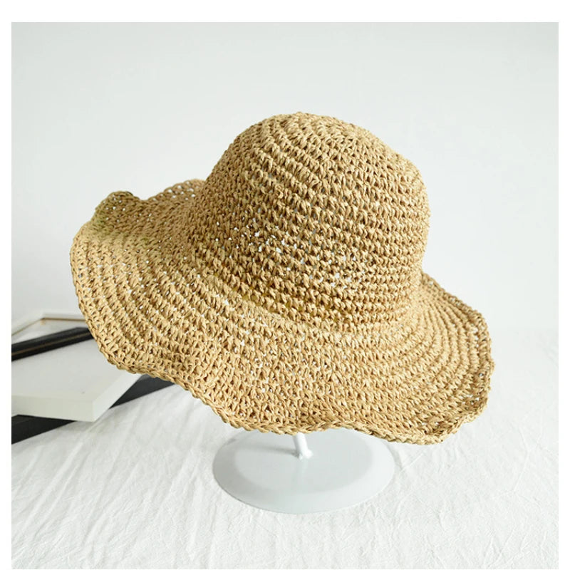 Meadow™ | Beach Hat Women's Sunscreen Cap Simple Women's Panama Straw Hat Summer Sun Hat for Women Lady Foldable Travel Caps 10cm Brim Floppy