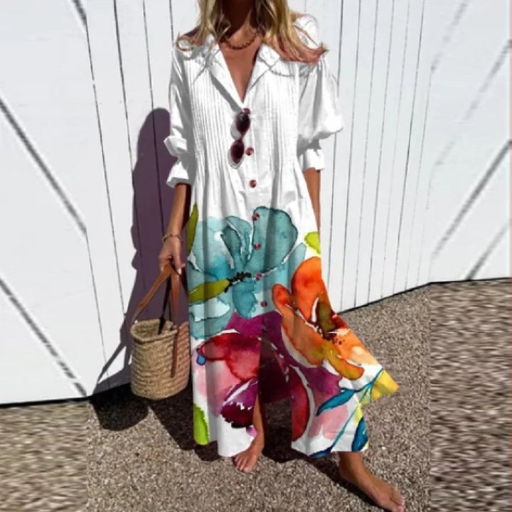 Aspen | Women's Floral Button-Front Maxi Dress - White - Image 2